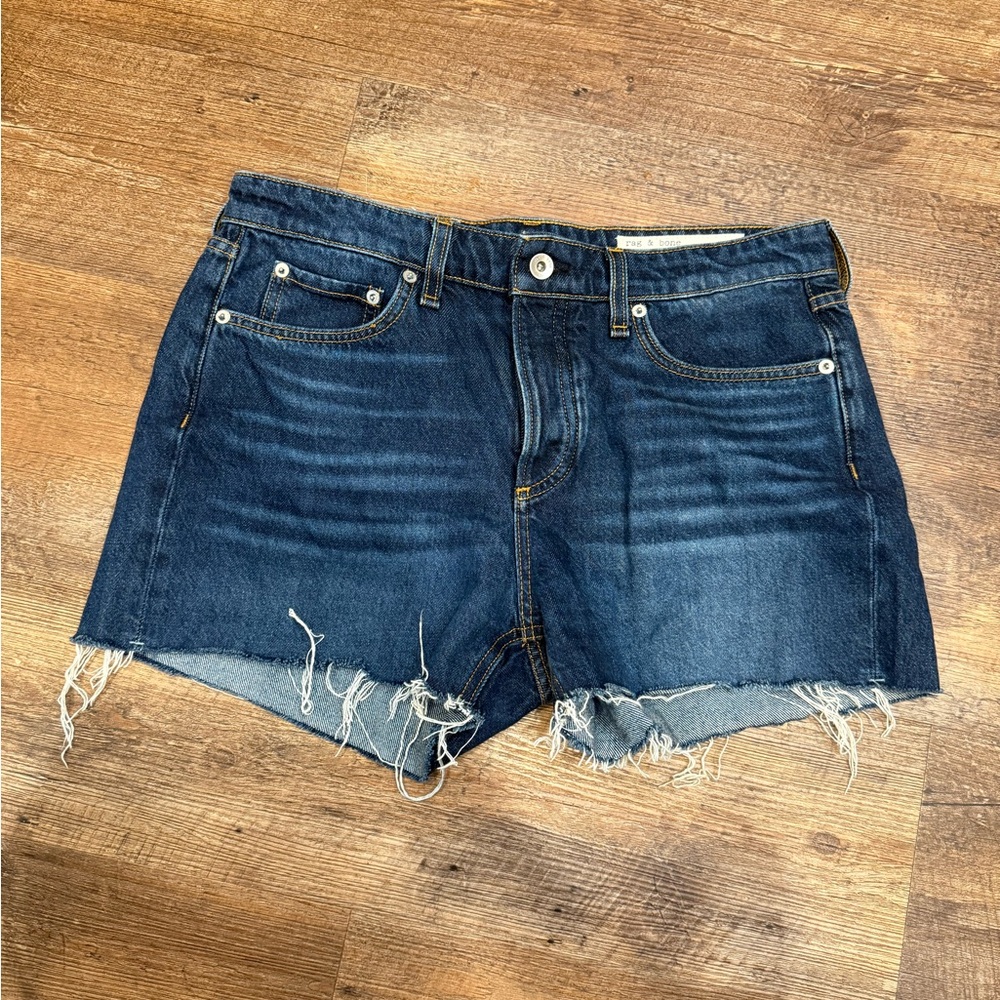 rag & bone dre low rise short Dark Blue Frayed Jean 28